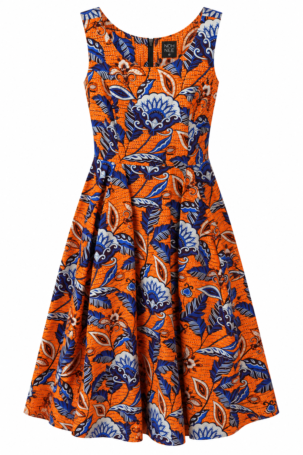 KLEID |  ORANGE BLAU SILBER
