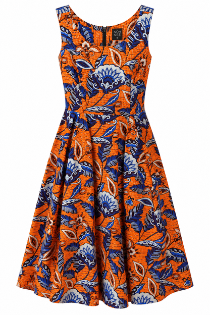 KLEID |  ORANGE BLAU SILBER