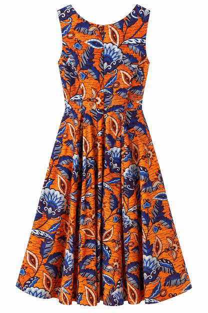 KLEID |  ORANGE BLAU SILBER