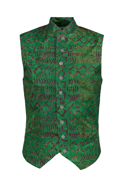 Vest "Diallo" with batik print turquoise brown