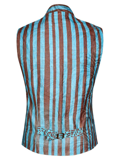Vest "Diallo" with batik print turquoise brown