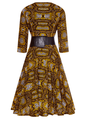 Kleid Karola | Schlangenmuster gelb braun