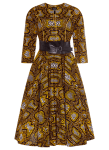 Kleid Karola | Schlangenmuster gelb braun